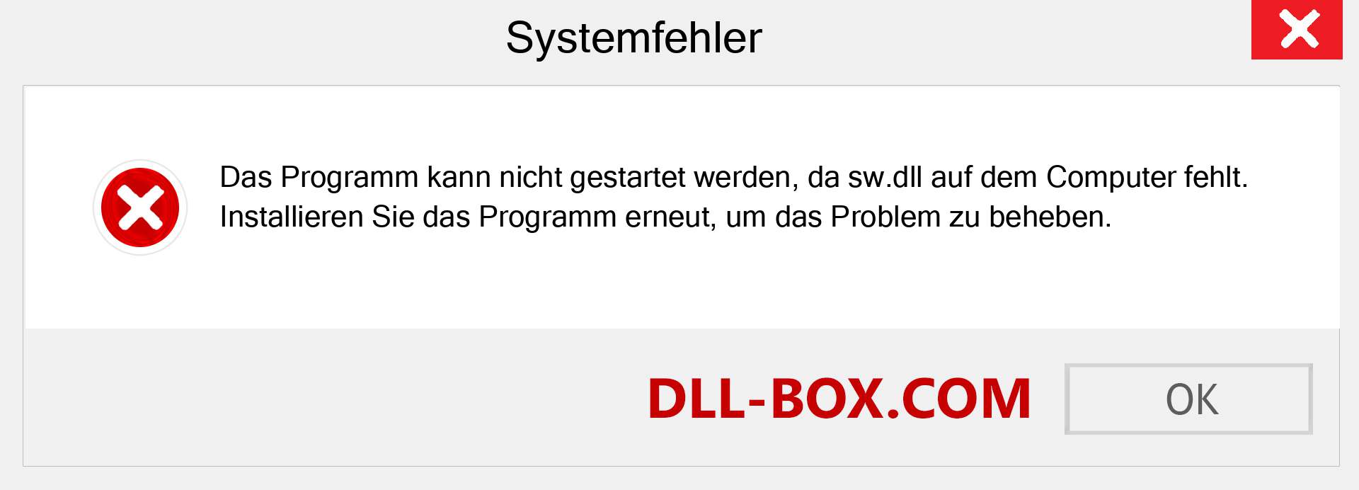 sw.dll-Datei fehlt?. Download für Windows 7, 8, 10 - Fix sw dll Missing Error unter Windows, Fotos, Bildern